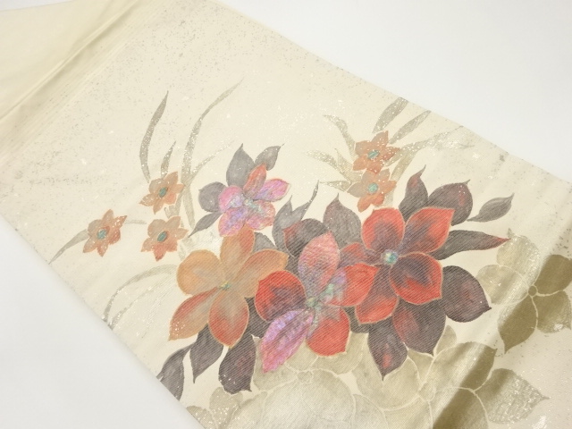 金彩螺鈿草花模様名古屋帯